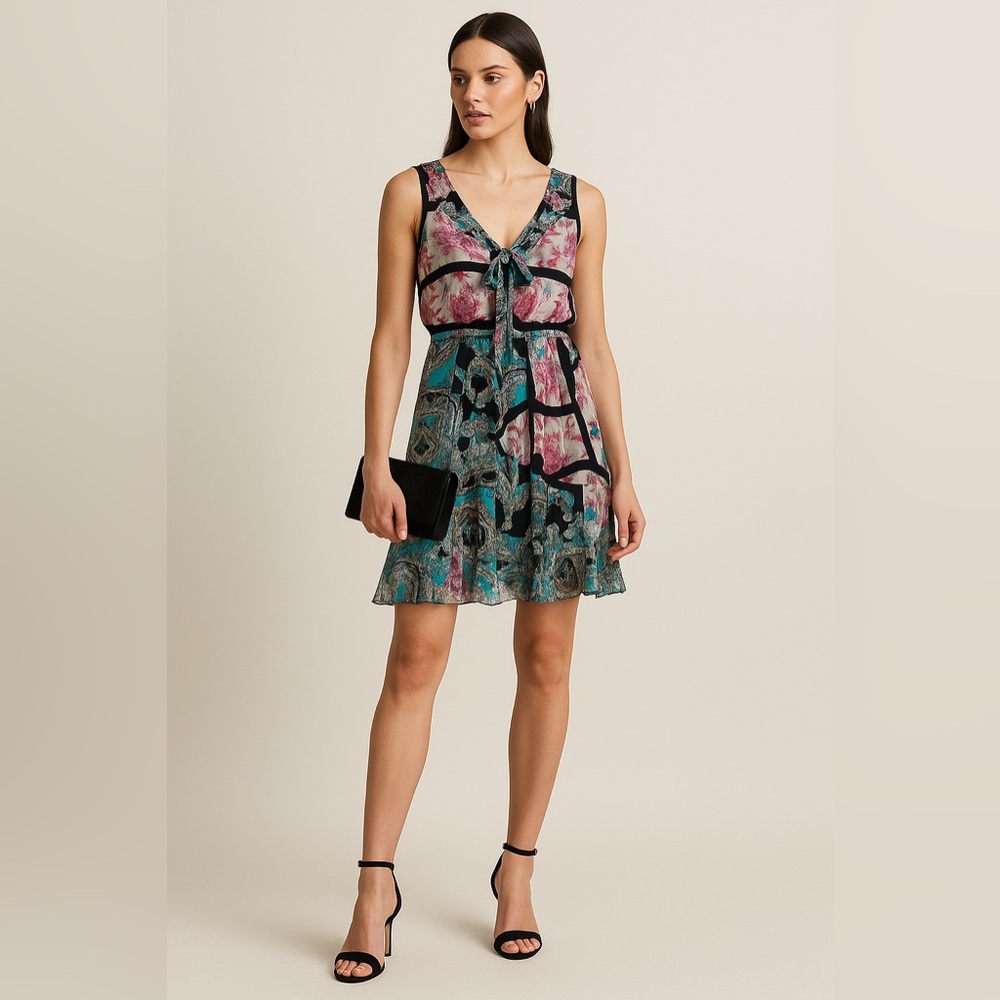 Nicole Miller Collection 100% Silk Patchwork Dress – Bohemian, Size S